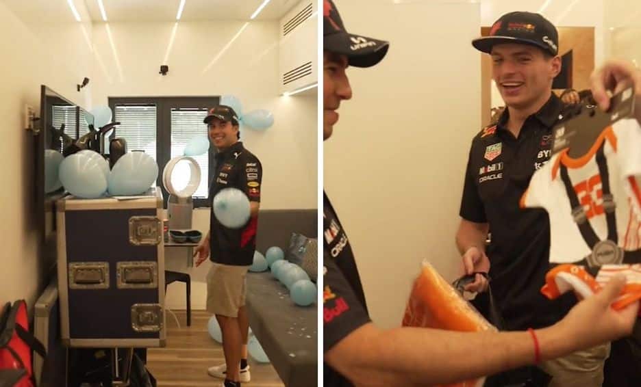 Red Bull le hizo un baby shower a Checo Pérez y Verstappen se lució con los regalos