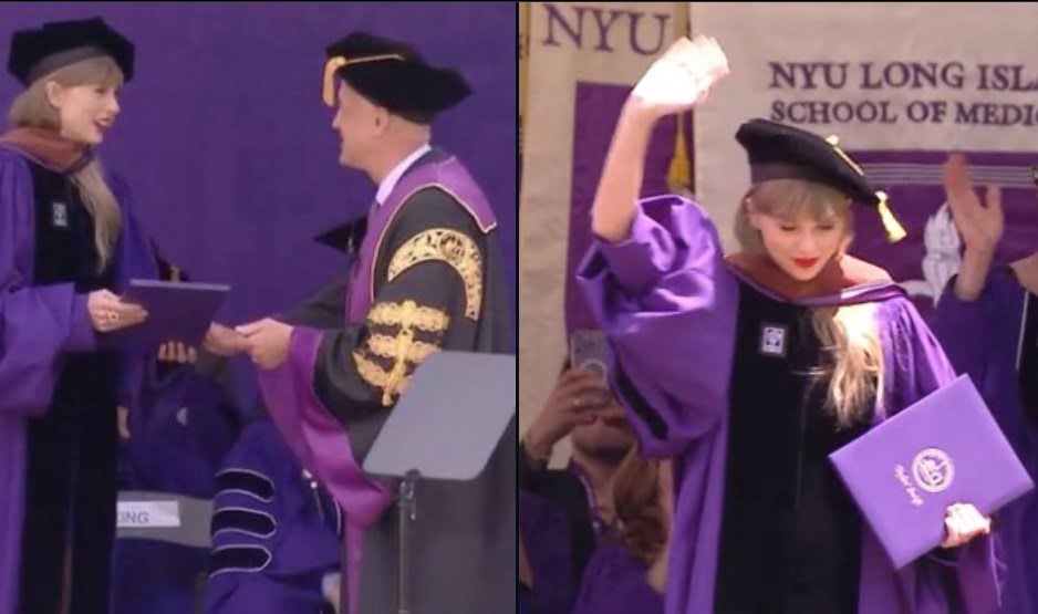 Con toga y birrete, Taylor Swift recibe doctorado Honoris Causa de Universidad de Nueva York